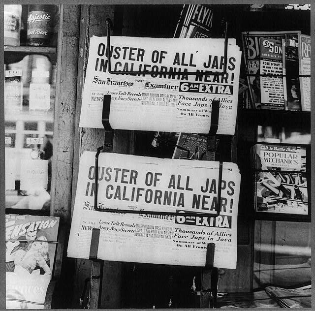 A newspaper headline reads &quot;Ouster of all Japs In California near&quot;