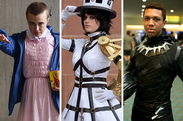three cosplay artists dressed in very detailed costumes