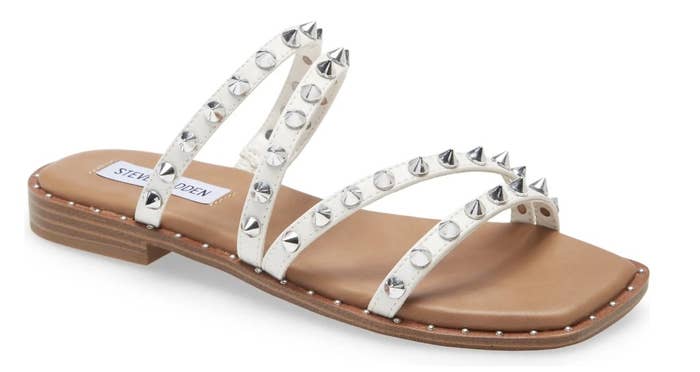 White and tan studded sandals