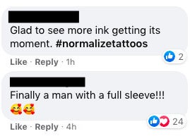 One person said, &quot;Glad to see more ink getting its moment #normalizetattoos&quot;