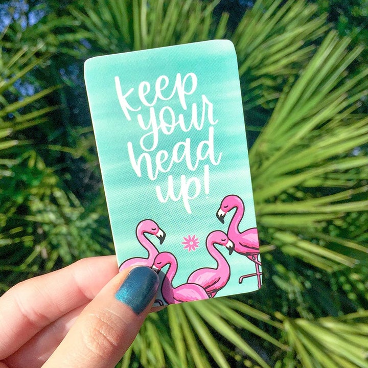 the blue card with the text "keep your head up"