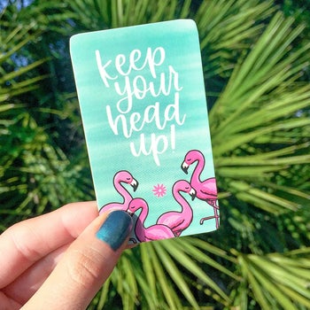 the blue card with the text 