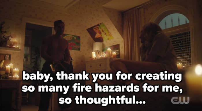 Archie and Betty hooking up with candles in the background and the caption &quot;baby, thank you for creating so many fire hazards for me&quot; 