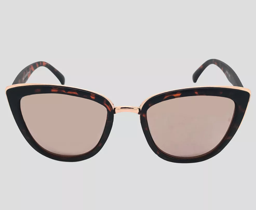 the cat eye glasses with tortoiseshell frames and gold details 