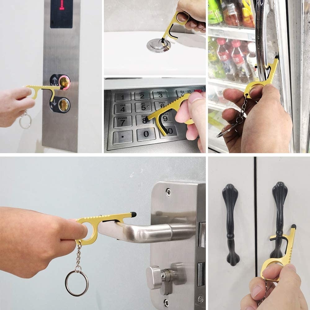 person pressing buttons and opening doors with the device