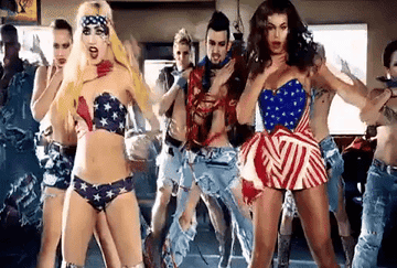 Lady Gaga and Beyonce wearing American flag–themed attire