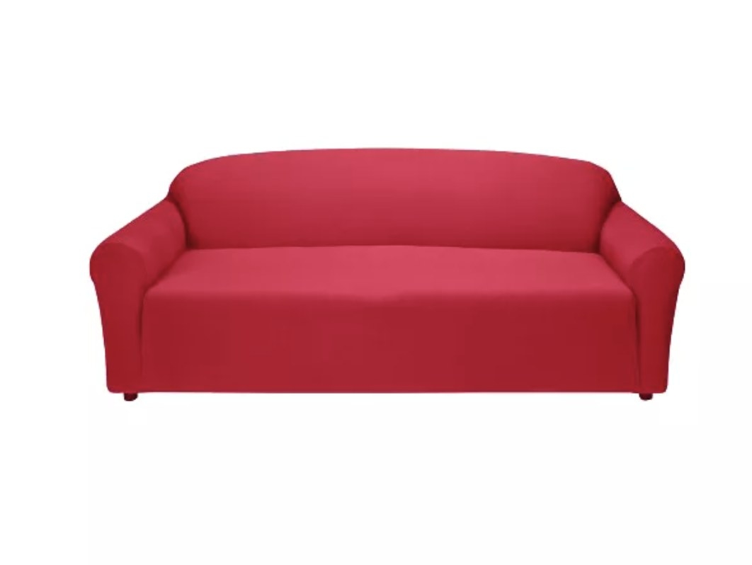 A red couch slipcover