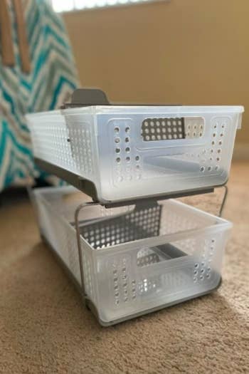 reviewer's stacked slide-out storage containers