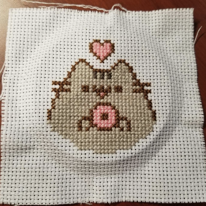 pusheen cross stitch finished