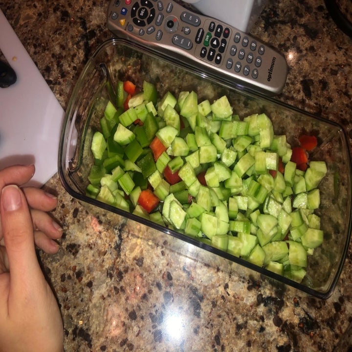 Veggies that have been cubed by the chopper