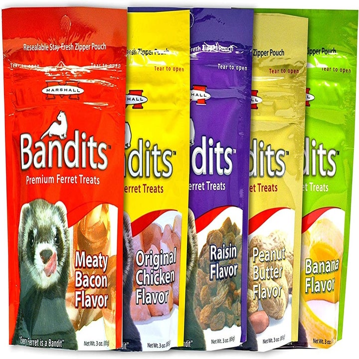 the five bags of treats in different flavors