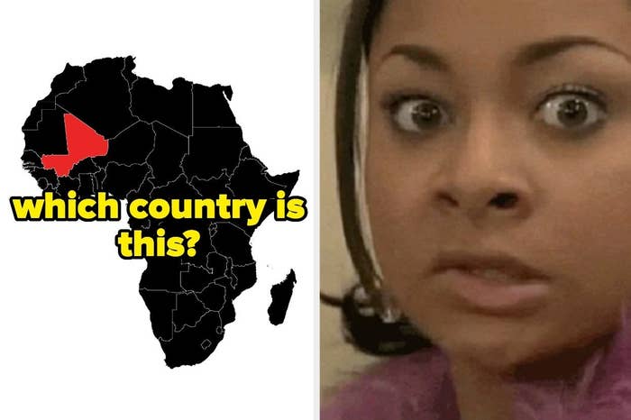 Africa map with country highlighted and words &quot;Which country is this?&quot; and Raven looking confused 