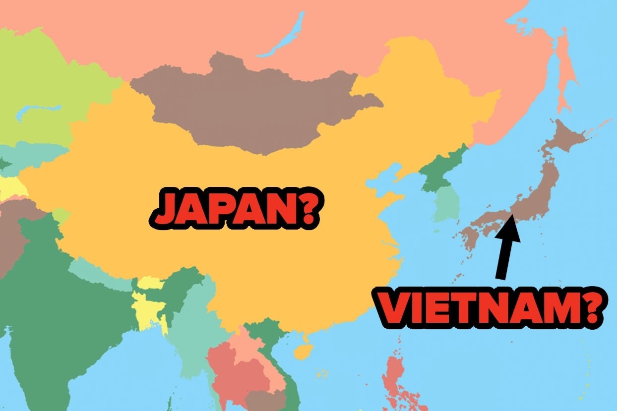 Map of eastern asia with the words &quot;Japan?&quot; and &quot;Vietnam?&quot; 