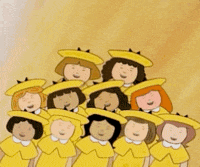 All the girls from Madeline standing in a pyramid, Madeline and the dog at the top, the scene closes on a heart over Madeline on the dog, then a black screen 