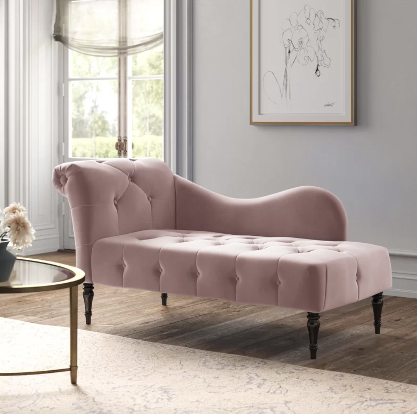 the chaise lounge in pink velvet 