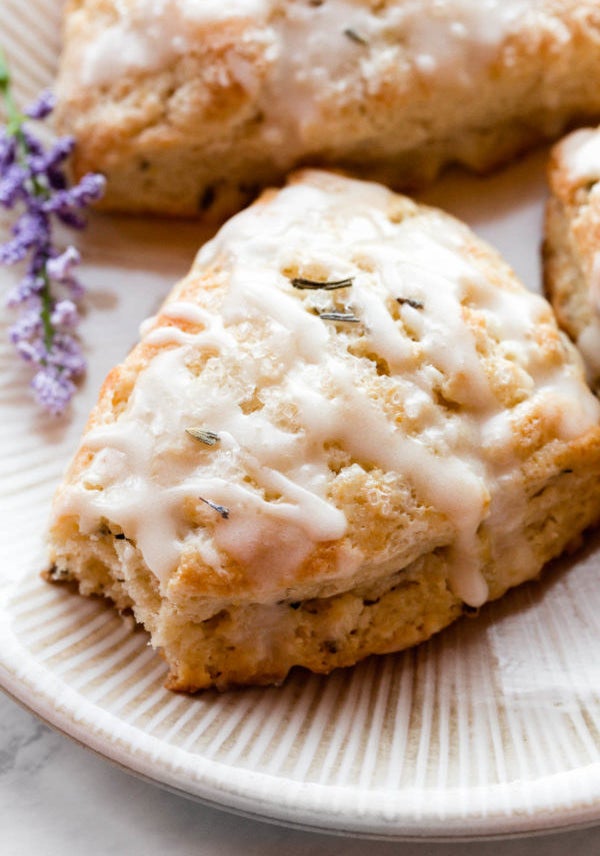 Lavender buttermilk scones with icing.