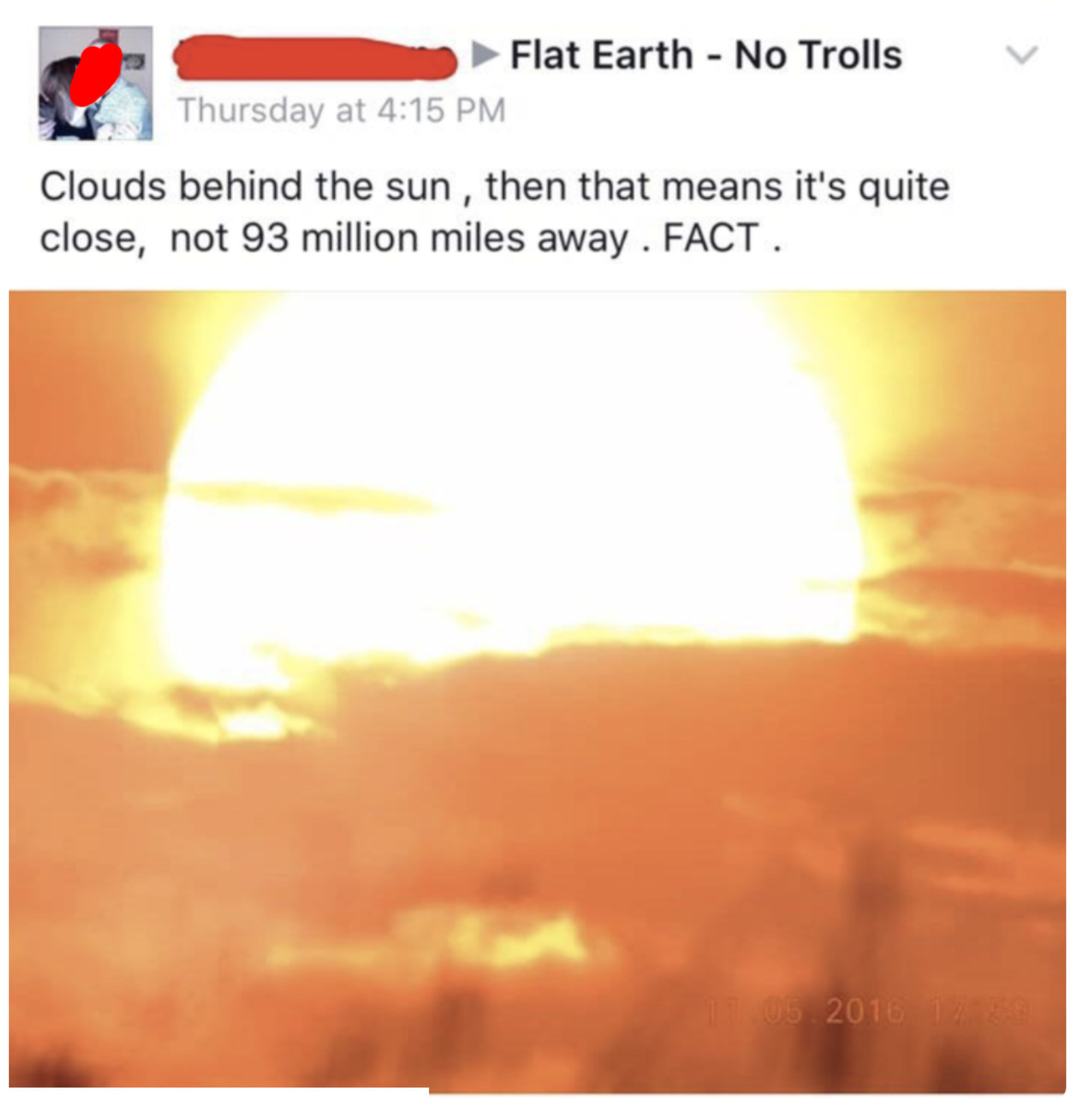 person who thinks the sun is not 93 million miles away