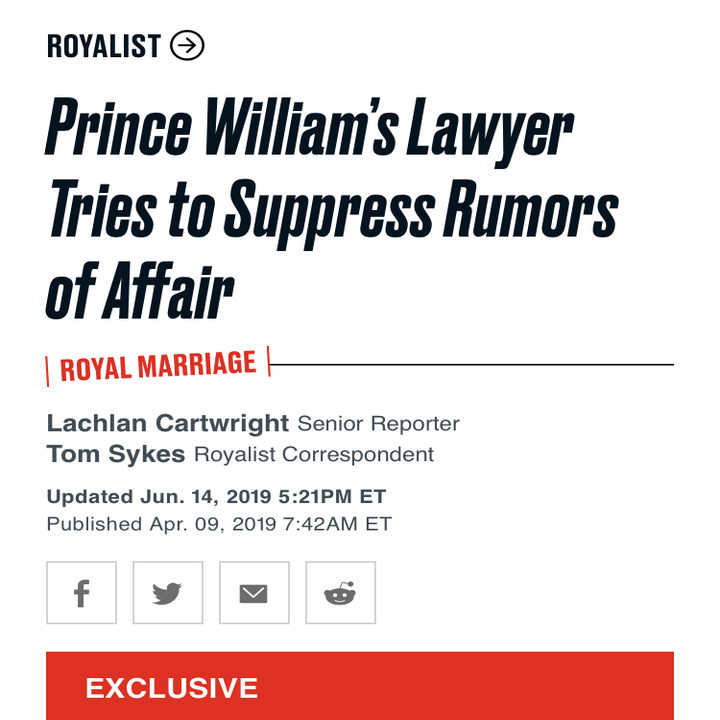 Prince William’s Lawyer Tries to Suppress Rumors of Affair / As ‘In Touch’ magazine in the U.S. publishes allegations about Prince William having an affair, his lawyers are sending letters to the U.K. media threatening legal action.