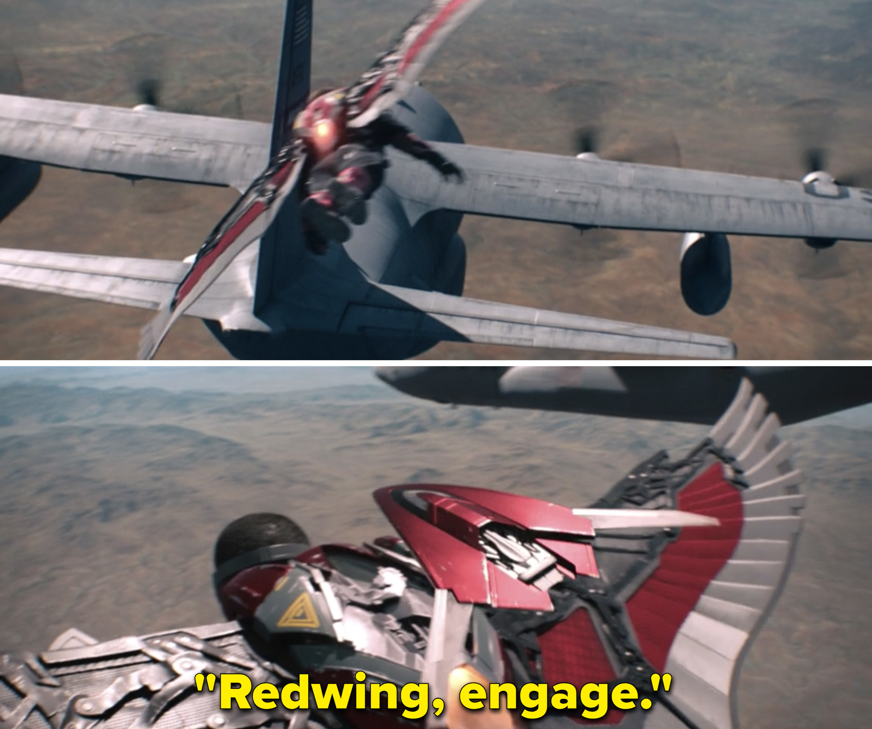 Sam saying, &quot;Redwing, engage&quot;