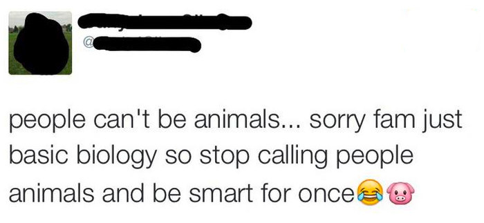 tweet saying people can&#x27;t be animals
