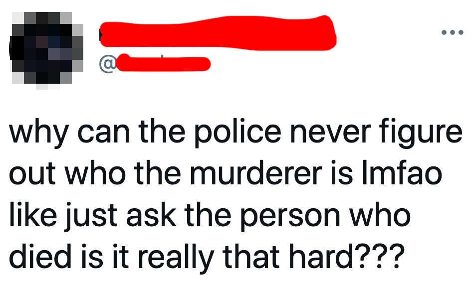 person who says the police should just ask the person who got murdered who killed them