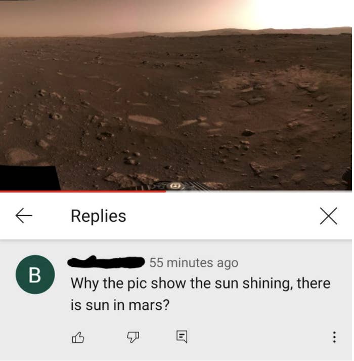 mars picture with a comment reading why the pic show the sun shining there is sun in mars