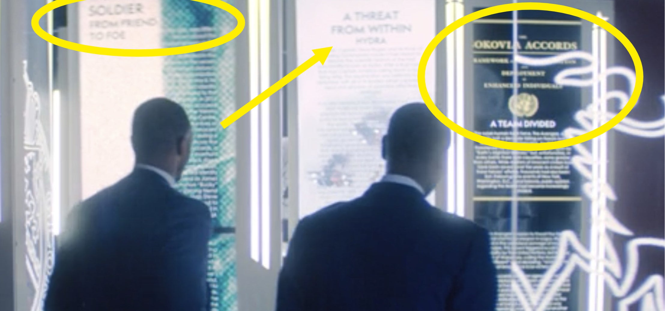 Yellow circles around "soldier from friend to foe" and the Sokovia Accords