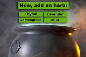 A bubbling cauldron and an option of herbs for you to choose from