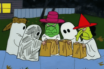 The kids from Peanuts comparing their Halloween candy