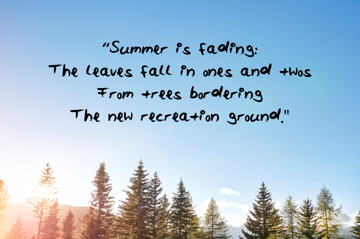 Summer is fading The leaves fall in ones and twos From trees bordering The new recreation ground