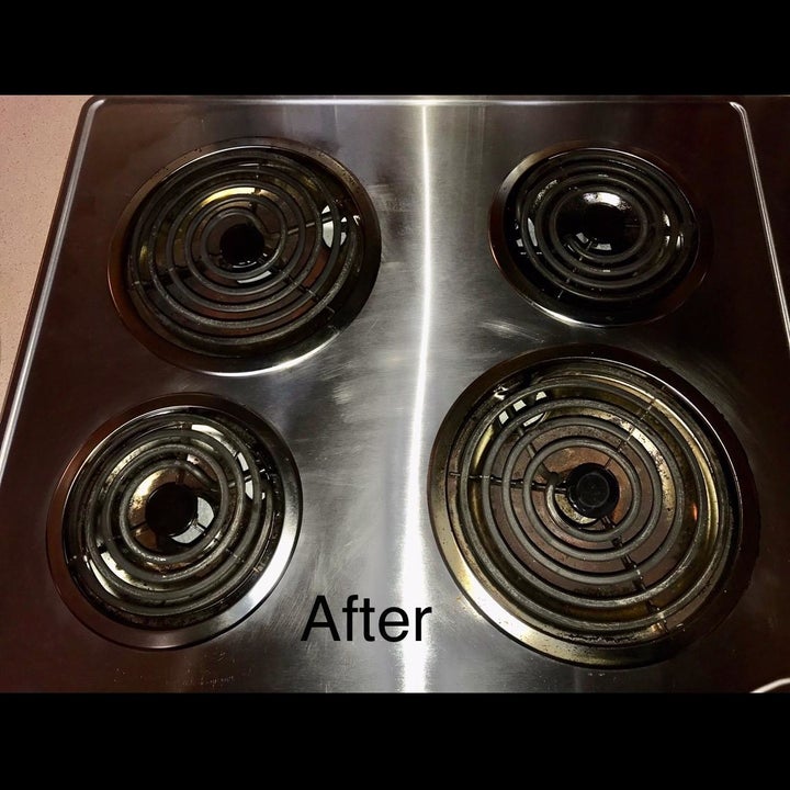 Reviewer photo of stove top after using Bar Keeper's Friend Soft Cleanser
