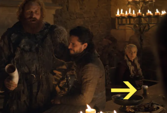 coffee cup in Game of Thrones scene in front of Daenarys