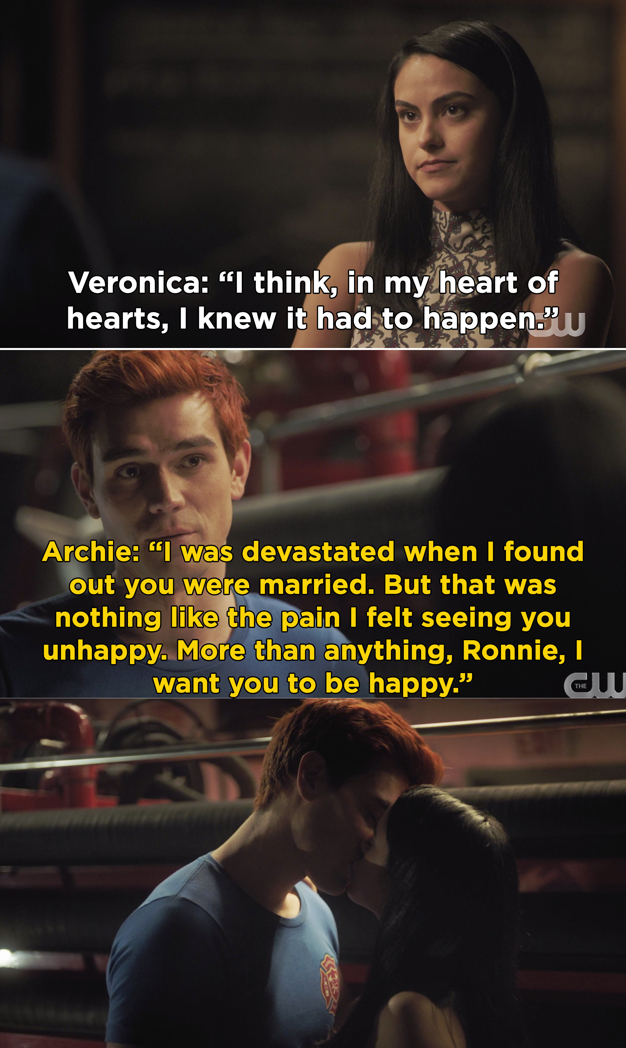 Archie telling Veronica that he was &quot;devastated&#x27; when he found out she was married because he didn&#x27;t like seeing her unhappy