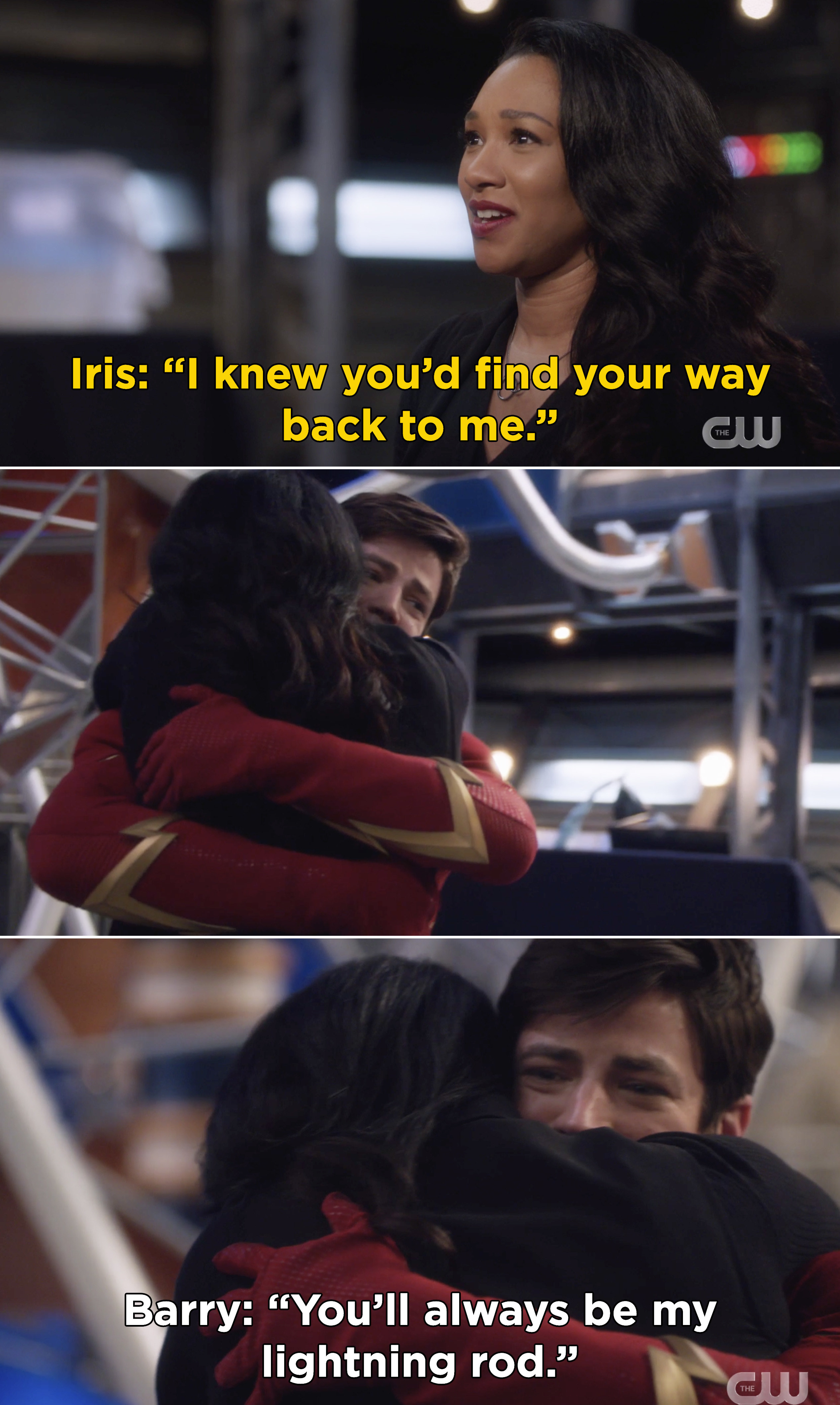 Iris and Barry hugging and Iris saying, &quot;I knew you&#x27;d find your way back to me&quot;