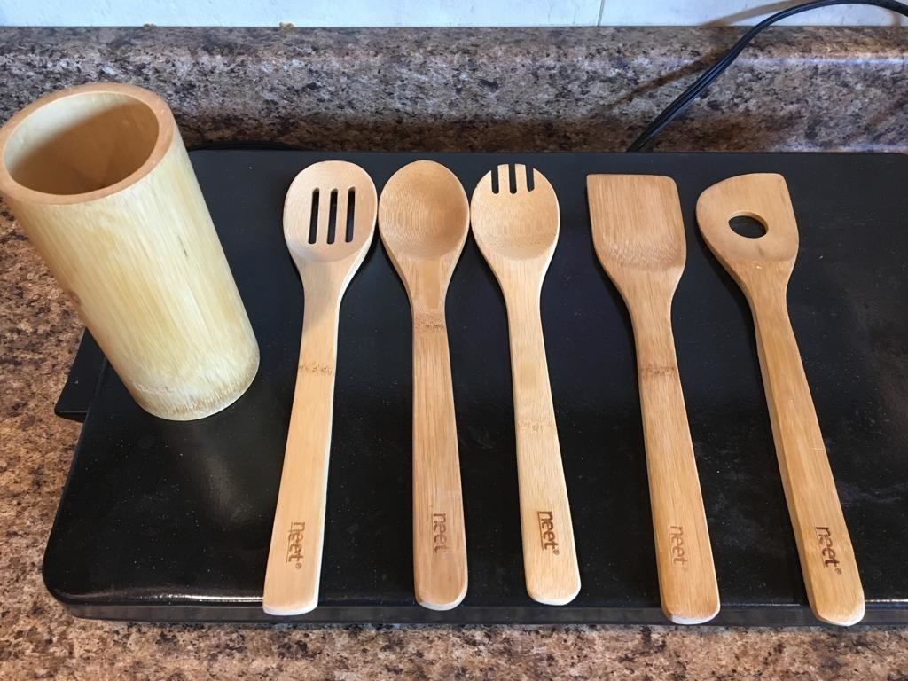 Wooden Spoons for Cooking, Funny Inspired Quotes Laser Engraved Cooking  Utensils Set,Kitchen Cooking Supplies, Bamboo Spoon Slotted Kitchen Utensil