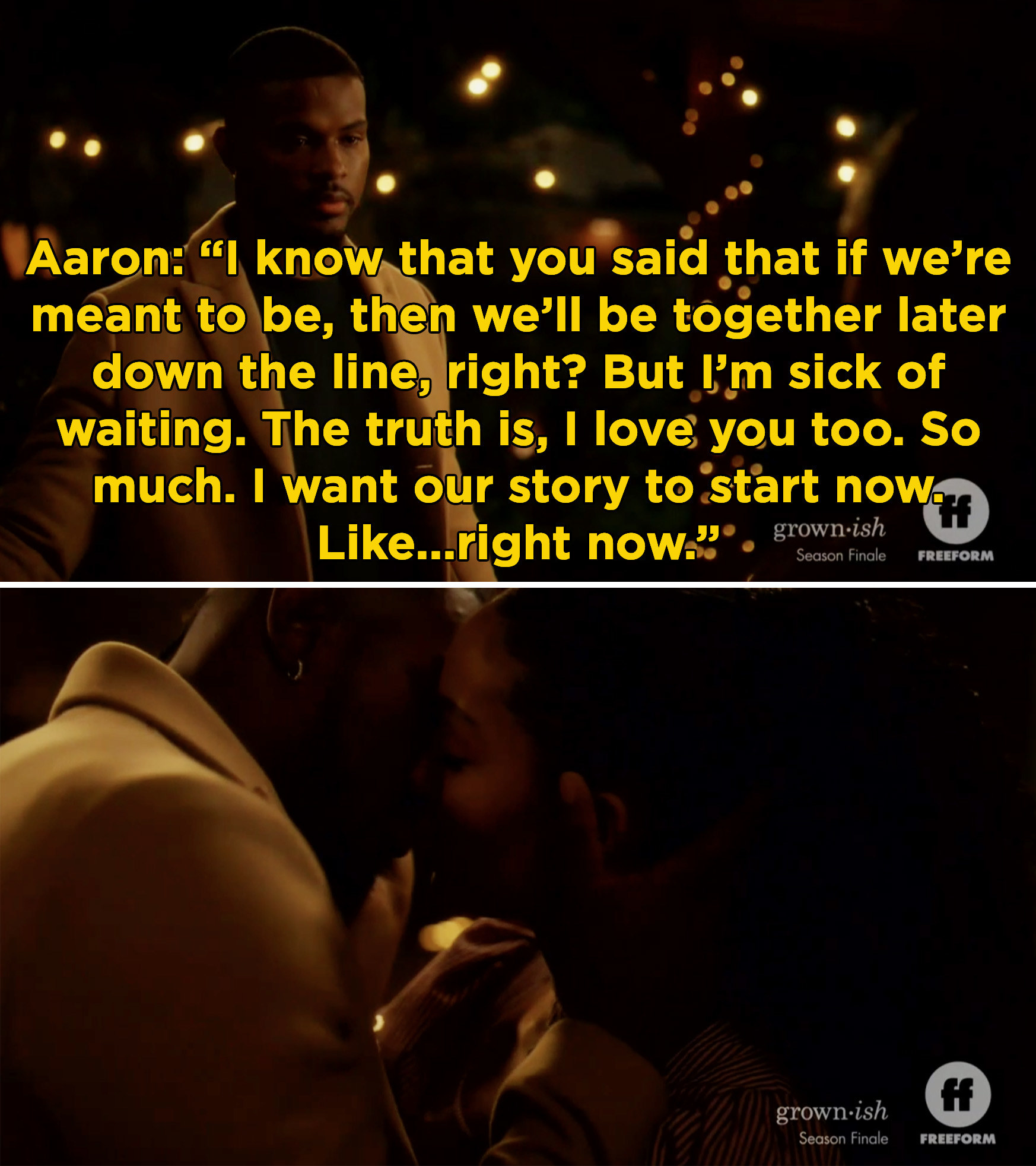 Aaron telling Zoey that he wants to be with her right now because he&#x27;s &quot;sick of waiting&quot; and that he loves her