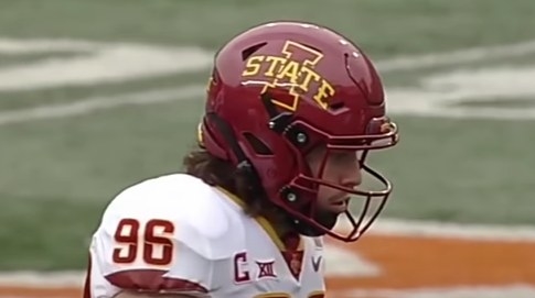 Red helmet with a big yellow &quot;I&quot; and the word &quot;state&quot; overlaying it