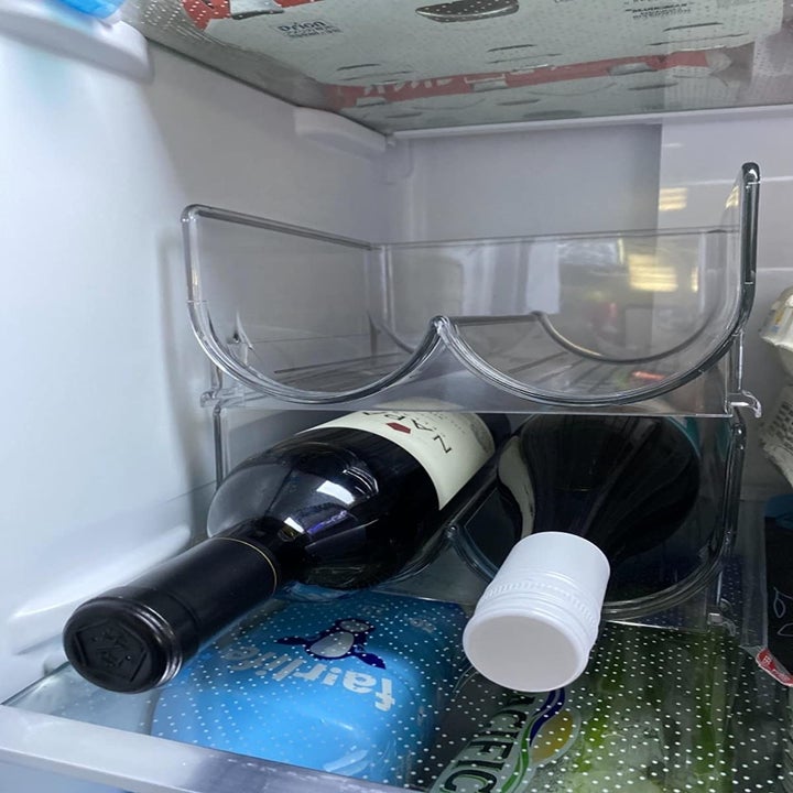 Reviewer photo of wine bottle holder inside refrigerator