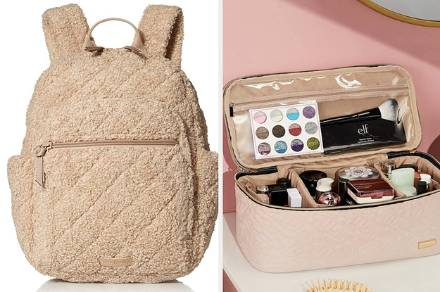 left image: sherpa backpack, right image: cosmetics case