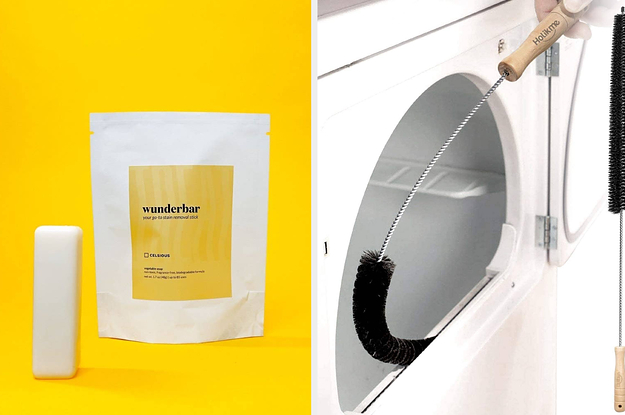 to the left: a stain stick, to the right: a brush to clean the dryer lint