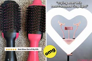 left image: revlon blow out tool, right image: heart shaped ring light 