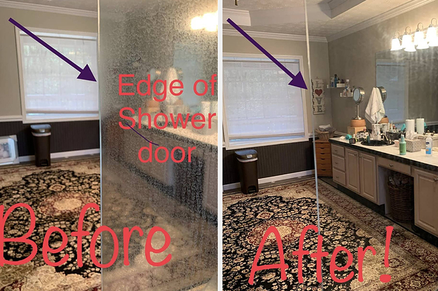 a before and after photo for a hard water remover