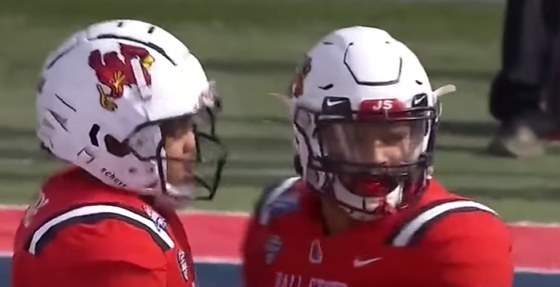 White helmet with a red cardinal in motion