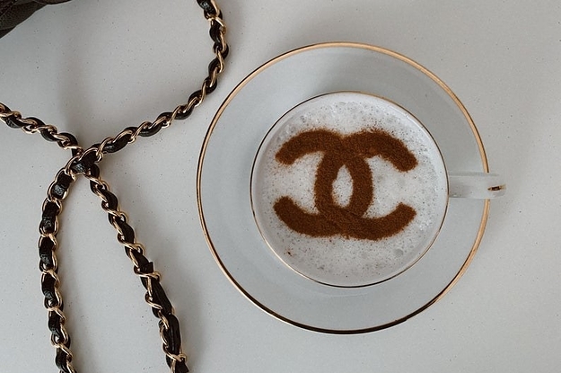 a mug of coffee with the dusted design