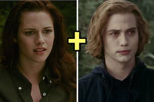 Bella on the left and Jasper on the right with a plus sign in between them