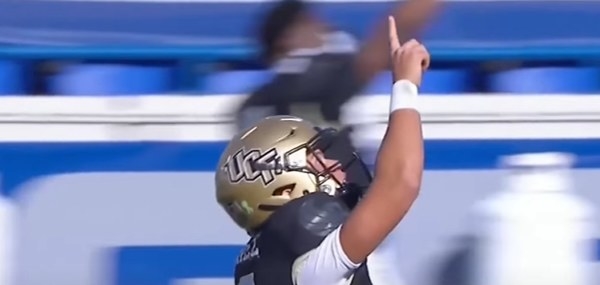 Gold helmet with the letters &quot;UCF&quot; interlocked and descending.