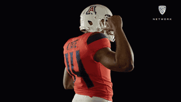 White helmet with a big &quot;A&quot; that is red and outline blue