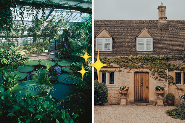 Inside a greenhouse next to a cottage, with a sparkle emoji