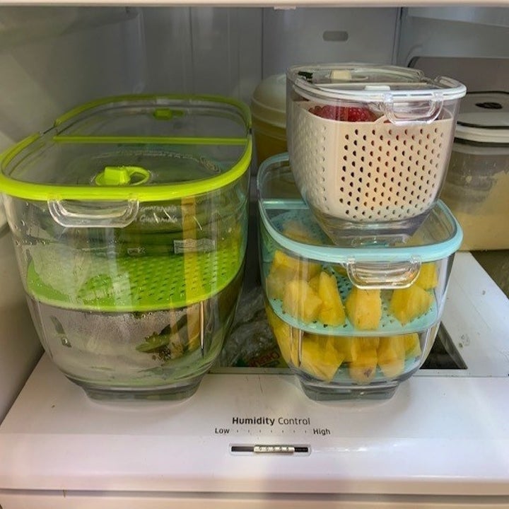 Reviewer photo of storage tubs inside fridge