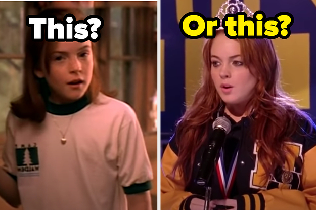 Lindsay Lohan is on the left in a camp tee with a caption that reads:
